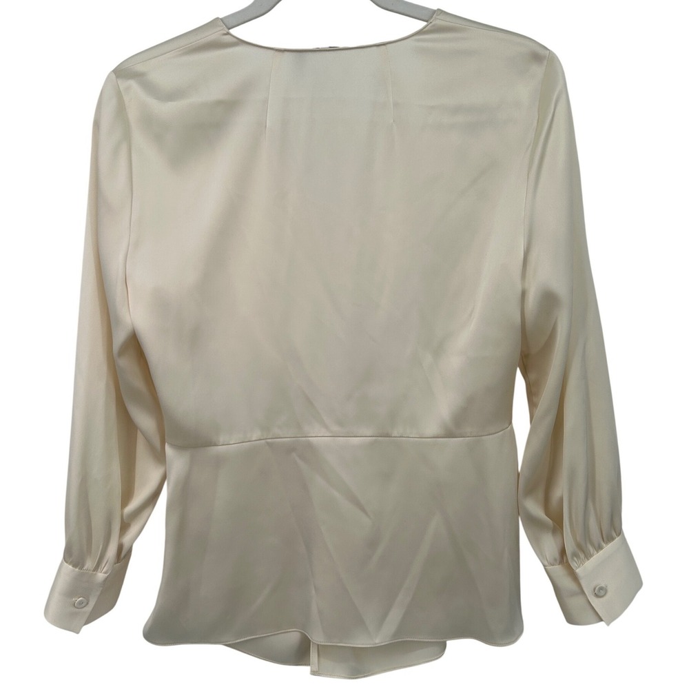 Theory Revolve Ivory Soft Satin LS Twist Blouse V-Neck Long Sleeve Top Size 6 - Picture 3 of 11